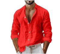 Cotton Linen Shirts Men UK Sale, Plain Tshirts for Man Spring Summer Long Sleeve Tops Breathable Oversized Loose Fit Tee Shirt Solid Color Lapel Collar Work Top Mens 2025 Trendy Plus Size S-XXL