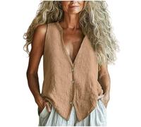 Cotton Linen Shirts Tank Tops for Women UK Button Down V-Neck Vest Ladies Plain Cotton-Linen Sleeveless Tshirts Lightweight Breathable Blouses 2025 Summer Loose Fit Tee Shirt