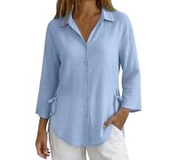 Cotton Linen Shirts Women UK Plus Size Long Sleeve Button Down Lapel Casual Textured Muslin Blouses Loose Fit Adjustable Side Tie Knot Irregular Hem Business Office Work Shirts