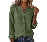 Cotton Linen Shirts Womens Long Sleeve Blouses Button Down V Neck Shirt Summer Spring Roll-Up Sleeve Tops Trendy Boho Oversized Tee Tshirt Ladies Clothes 2026
