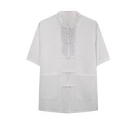 Cotton Linen Short Sleeve Kung Fu Shirt - Traditional Chinese Men's Martial Arts Top Morning Exercise Tai Chi Clothing 3XL