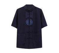 Cotton Linen Short Sleeve Kung Fu Shirt - Traditional Chinese Men's Martial Arts Top Morning Exercise Tai Chi Clothing 3XL