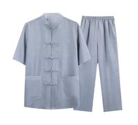 Cotton Linen Short Sleeve Kung Fu Shirt - Traditional Chinese Men's Martial Arts Top Morning Exercise Tai Chi Clothing M