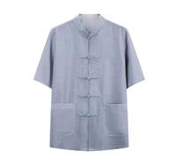 Cotton Linen Short Sleeve Kung Fu Shirt - Traditional Chinese Men's Martial Arts Top Morning Exercise Tai Chi Clothing 3XL