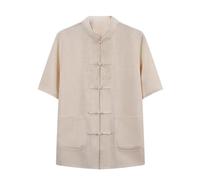 Cotton Linen Short Sleeve Kung Fu Shirt - Traditional Chinese Men's Martial Arts Top Morning Exercise Tai Chi Clothing L