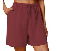 Cotton Linen Shorts for Women Plus Size Drawstring Shorts with Pocket Elastic Waist Casual Cycling Running Workout High Waist Basic Lounge Wine XXL