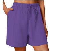 Cotton Linen Shorts for Women Plus Size Drawstring Shorts with Pocket Elastic Waist Casual Cycling Running Workout High Waist Basic Lounge Purple XXL
