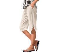 Cotton Linen Shorts for Women UK Summer Knee Length Shorts Loose Casual Elastic High Waisted Capri Pants with Pockets Drawstring Boho Lightweight Lounge Palazzo Cropped Trousers Beach Holiday Clothes