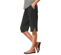 Cotton Linen Shorts for Women UK Summer Knee Length Shorts Loose Casual Elastic High Waisted Capri Pants with Pockets Drawstring Boho Lightweight Lounge Palazzo Cropped Trousers Beach Holiday Clothes