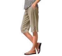 Cotton Linen Shorts for Women UK Summer Knee Length Shorts Loose Casual Elastic High Waisted Capri Pants with Pockets Drawstring Boho Lightweight Lounge Palazzo Cropped Trousers Beach Holiday Clothes