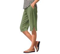 Cotton Linen Shorts for Women UK Summer Knee Length Shorts Loose Casual Elastic High Waisted Capri Pants with Pockets Drawstring Boho Lightweight Lounge Palazzo Cropped Trousers Beach Holiday Clothes