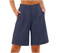 Cotton Linen Shorts Women 2025 Pull On Bermuda Shorts Summer Solid Color Beach Hot Pants Loose Fit Straight Leg Half Pants Lightweight Comfy Casual Short Lounge Bottoms with Pockets