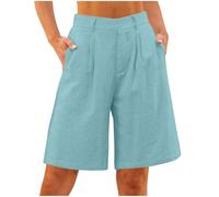 Cotton Linen Shorts Women 2025 Pull On Bermuda Shorts Summer Solid Color Beach Hot Pants Loose Fit Straight Leg Half Pants Lightweight Comfy Casual Short Lounge Bottoms with Pockets