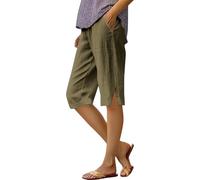 Cotton Linen Shorts Women UK 3/4 Length Walking Hiking Short Lightweight Summer Hot Pants Loose Casual Lounge Bottoms with Pockets Blue