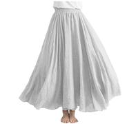 Cotton Linen Skirt for Women UK A Line Maxi Skirts Elegant Casual High Waist Skirts Office Work Swing Skirts Solid Basic Skirts Long Length Party Skirts Going Out Strappy Skirts Ladies Gray