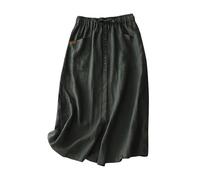 Cotton Linen Skirts for Women UK A Line Flowy Midi Skirts with Pockets Elegant Casual Elastic Waist Office Work Swing Skirt Solid Basic Long Length Party Skirt Going Out Dress Ladies Green