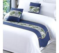 Cotton Linen Solid Color Irregular Shape Bed Runner with Simple Patterned Stripes, Modern Simple Bedspread, King Size Double Bed Scarf for Home Hotel- blue|| 50x160cm for 1m bed