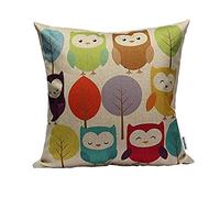 Cotton Linen Square Throw Pillow Case Decorative Cushion Cover Pillowcase Cartoon Cute Owls and Trees 18 "X18 "