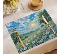 Cotton Linen Sun Cloud Daisy Placemats, Rustic Vintage Fall Dining Table Mats for Kitchen Table Decoration Indoor Outdoor, Washable Country farmhouse style Place Mats Set of 2 (18x12in), 45x30cm