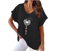 Cotton Linen T Shirtrs for Women UK Clearaance V Neck Short Sleeve T Shirt Ladies Loose Fit Floral Print Tee Summer Casual Tunic Tops Plus Size Sunflower T-Shirts