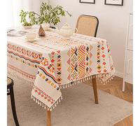 Cotton Linen Table Cloth 140x180cm Tassel Waterproof Rectangle Tablecloth Cotton Linen Table Cover Oil Spill Proof Wrinkle Resistant Table Cloth for Dining, Kitchen