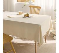 Cotton Linen Tablecloth 100x160 cm with Pom Poms Washable Wrinkle & Dust Resistant Ideal for Kitchen Dining Room Party Decoration