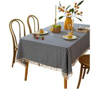 Cotton Linen Tablecloth, Japanese Style Geometric Pattern with Stitching Tassel, Washed Cotton Finish for Kitchen Dining Tea Table Decoration, 60x60cm Yellow(Navy)