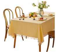 Cotton Linen Tablecloth, Japanese Style Geometric Pattern with Stitching Tassel, Washed Cotton Finish for Kitchen Dining Tea Table Decoration, 60x60cm Yellow(Coffee)
