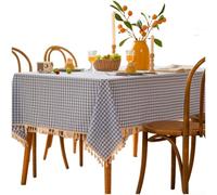 Cotton Linen Tablecloth, Japanese Style Geometric Pattern with Stitching Tassel, Washed Cotton Finish for Kitchen Dining Tea Table Decoration, 60x60cm Yellow(Blue)