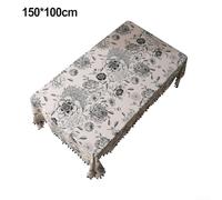 Cotton Linen Tablecloth with Elegant Peony Print and Chic Tassel Detailing for Modern Bohemian Home Decor (150 * 100)