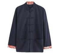 Cotton Linen Tang Suit Kung Fu Jacket Long Sleeve Men's Shirt - Chinese Traditional Clothing Tai Chi Uniform Qi Gong Martial Arts Cloths Clothing Top Zen Meditation blue1-M