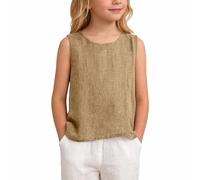 Cotton Linen Tank Top for Girls Casual Summer Vacation Outfits Kids Beach Sleeveless Crewneck Boho Vest Tops Toddler Gauze Shirts Tween Basic Cam1 Blouses Fashion Cute Clothes