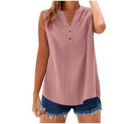 Cotton Linen Tank Tops for Women UK Casual Sleeveless Button V Neck Henley Shirts 2026 Spring Summer Lightweight Loose Fit Vest Comfy Solid Color Going Out Blouse