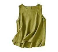 Cotton Linen Tank Tops for Women UK Summer Sleeveless Crewneck Loose Fit Vest Dressy Casual Solid Lightweight Shirts 2025 Fashion Back Button Blouse Going Out Tee