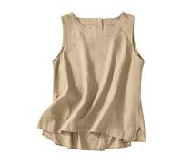 Cotton Linen Tank Tops for Women UK Summer Sleeveless Crewneck Loose Fit Vest Dressy Casual Solid Lightweight Shirts 2025 Fashion Back Button Blouse Going Out Tee