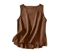 Cotton Linen Tank Tops for Women UK Summer Sleeveless Crewneck Loose Fit Vest Dressy Casual Solid Lightweight Shirts 2025 Fashion Back Button Blouse Going Out Tee