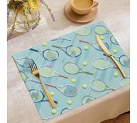 Cotton Linen tennis racket Placemats, Rustic Vintage Fall Dining Table Mats for Kitchen Table Decoration Indoor Outdoor, Washable Motion geometric patterns Place Mats Set of 2 (18x12in), 45x30cm
