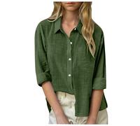 Cotton Linen Tops for Girls Button Down Oversized Long Sleeve Collared Gauze Shirt for Teen Roll Up Cuffed Sleeve Blouses with Pockets Cute Tops for Girls Cover Up (B-AG, 13-14 Years)