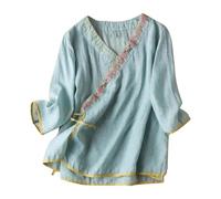 Cotton Linen Tops for Women Long Sleeve Wrap Blouses Tie Front Loose Fit Asymmetric Hem Kimono Style Irregular Shirts