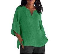 Cotton Linen Tops for Women Loose Fit Boho Solid Tunic Tops 2025 Summer Casual Elbow Sleeve Side Slit Blouse Women's T Shirt