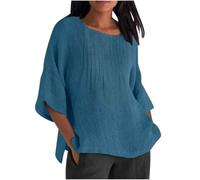 Cotton Linen Tops for Women Loose Fit Boho Solid Tunic Tops 2025 Summer Casual Elbow Sleeve Side Slit Blouse Women's T Shirt