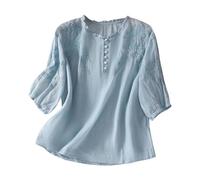 Cotton Linen Tops for Women UK Sale Embroidered T-Shirt Casual Loose Short/Long Sleeve Floral T Shirts Summer Blouses Female Printed Vintage Blouse Loose Tunic Tops