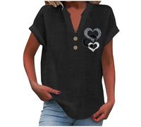 Cotton Linen Tops for Women UK Sale,Women's Summer Cotton Linen Cap Sleeve T-Shirt Button V Neck Tunic Top Lounge Baggy Solid Plain Blouse Casual Shirts Trendy Blouselinen Cotton Shirts Womens