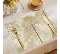 Cotton Linen Tree branches and leaves silhouette Placemats,Rustic Fall Dining Table Mats for Kitchen Table Decoration Indoor Outdoor,Washable Wabi-sabi forest landscape Place Mats Set of 4,45x30cm