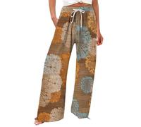 Cotton Linen Trousers Casual Boho Lounge Pants Loose Wide Leg Beach Bottoms Ladies Elasticated Waist Black Linen Trousers Women's Wide Leg