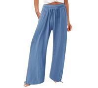 Cotton Linen Trousers Casual Boho Lounge Pants Loose Wide Leg Beach Bottoms Ladies Elasticated Waist Linen Trousers Womens Black