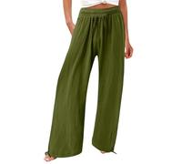 Cotton Linen Trousers Casual Boho Lounge Pants Loose Wide Leg Beach Bottoms Ladies Elasticated Waist Linen Pants Women