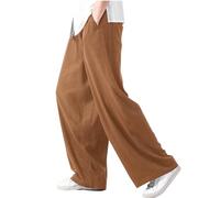 Cotton Linen Trousers for Men, Wide Straight Legs Pants Formal Solid Color Trouser Lightweight Pant Business Office Sweatpants with Pockets M-4XL Coffee