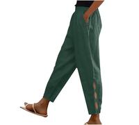 Cotton Linen Trousers Womens Solid Color Elasticated Waist Trouser Ladies Summer Lounge Pants Plain Loose Fit Capri Pant Casual Straight Leg Bottoms with Pockets Going Out Office Work S-5XL