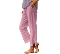 Cotton Linen Trousers Womens spring Loose Palazzo Lounge Cropped Pants with Pockets Elastic Waist Straight Leg Boho Trousers Ladies Casual Tracksuit Bottom Joggers Holiday Beach Pants Breathable